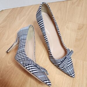 J. Crew Black and White Gingham Bow Heels